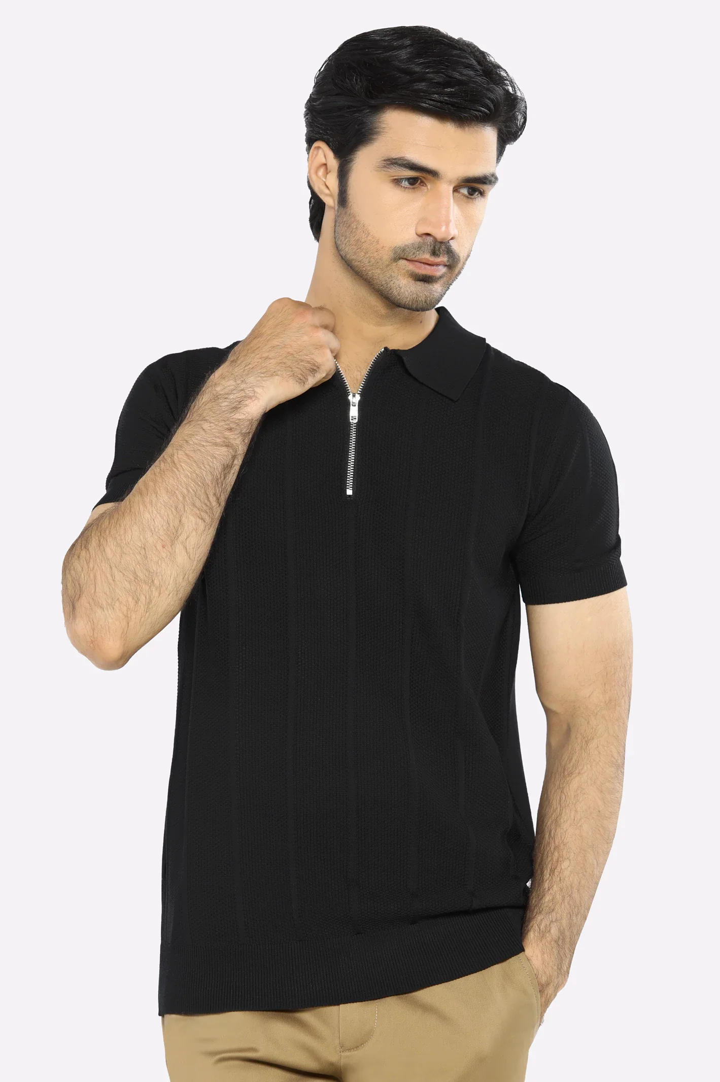 Black Flat Knit Polo