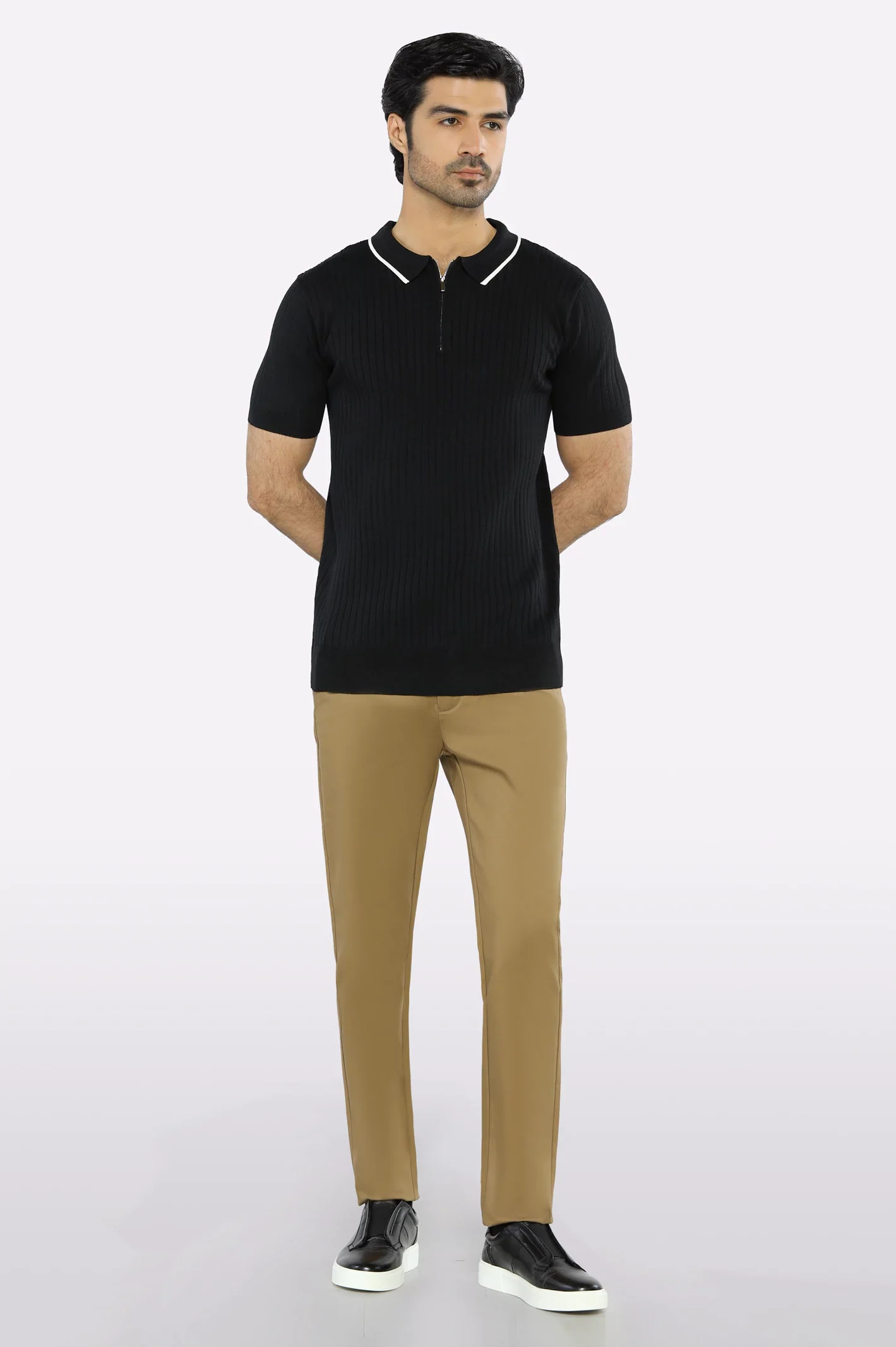 Black Flat Knit Polo - Image 2