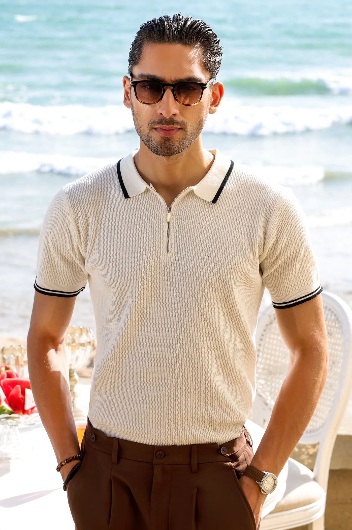 White Flat Knit Polo