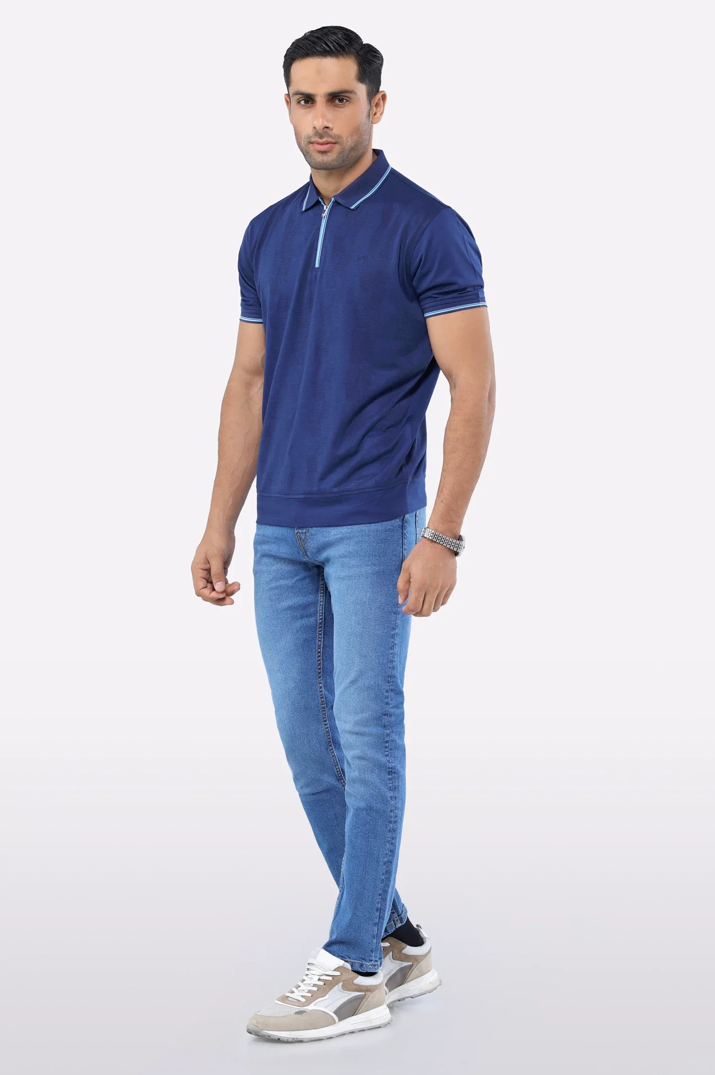 Blue Jacquard Fashion Polo - Image 2