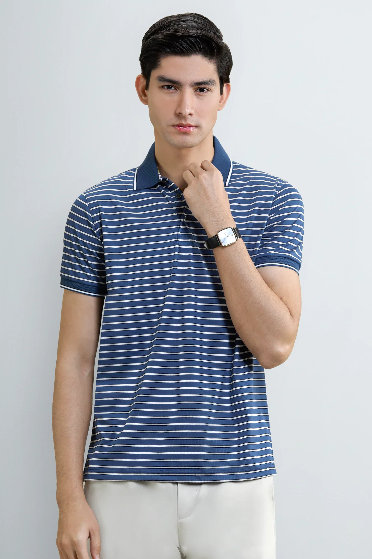 Indigo Yarn-Dyed Striped Polo