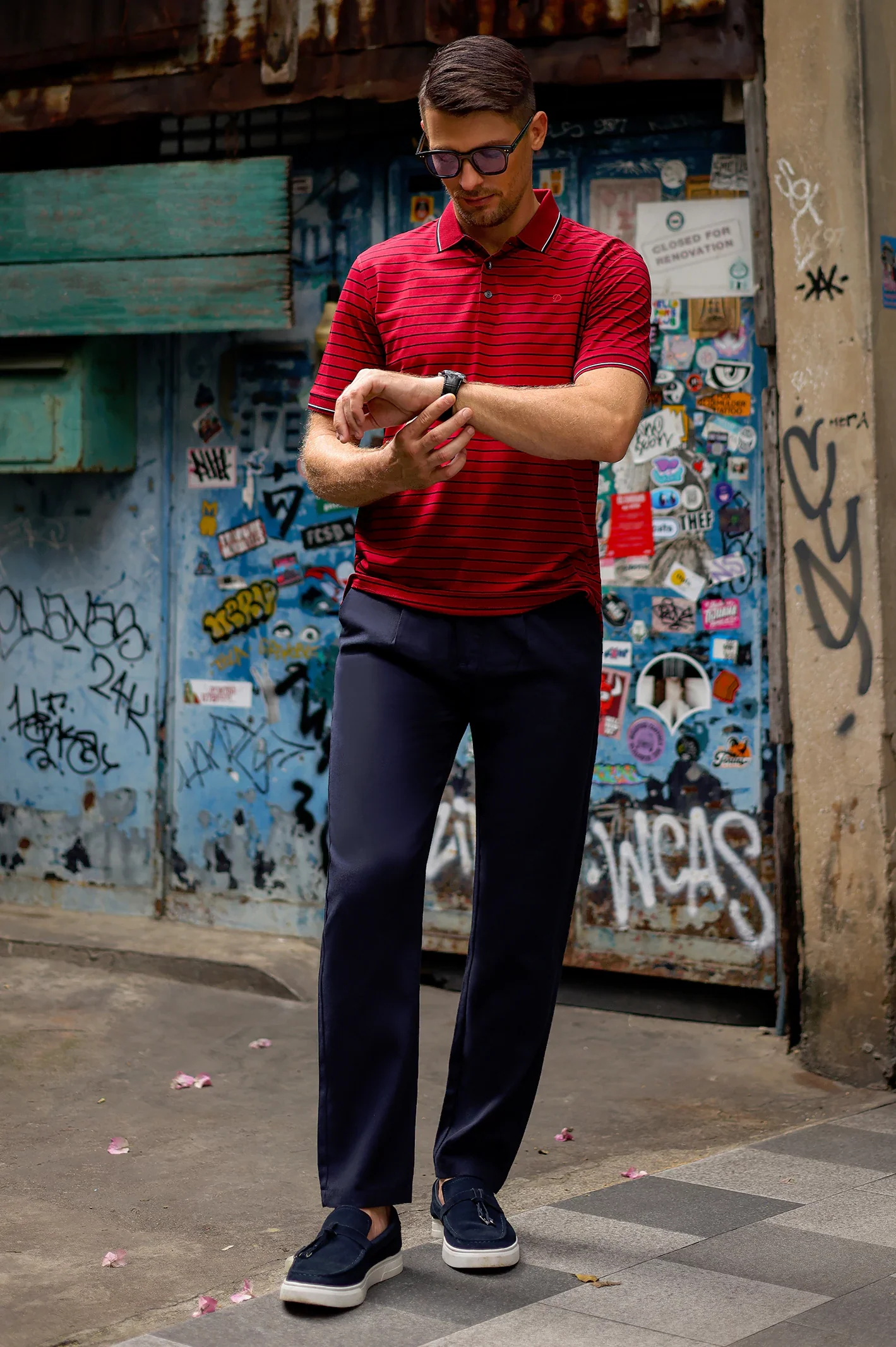Red Striped Yarn Dyed Polo - Image 4