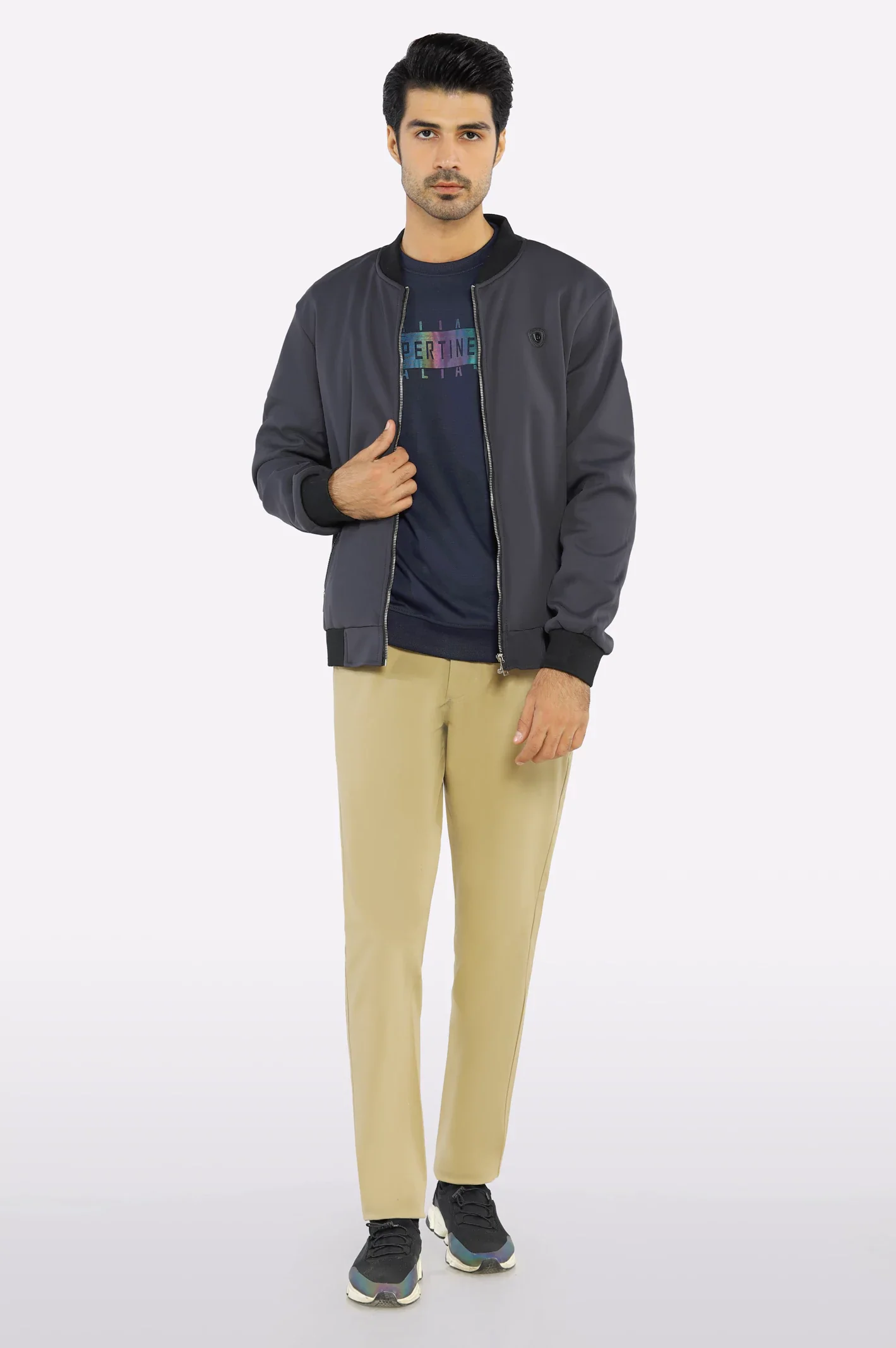 Men's Dark Grey Bomber Jacket - Image 2
