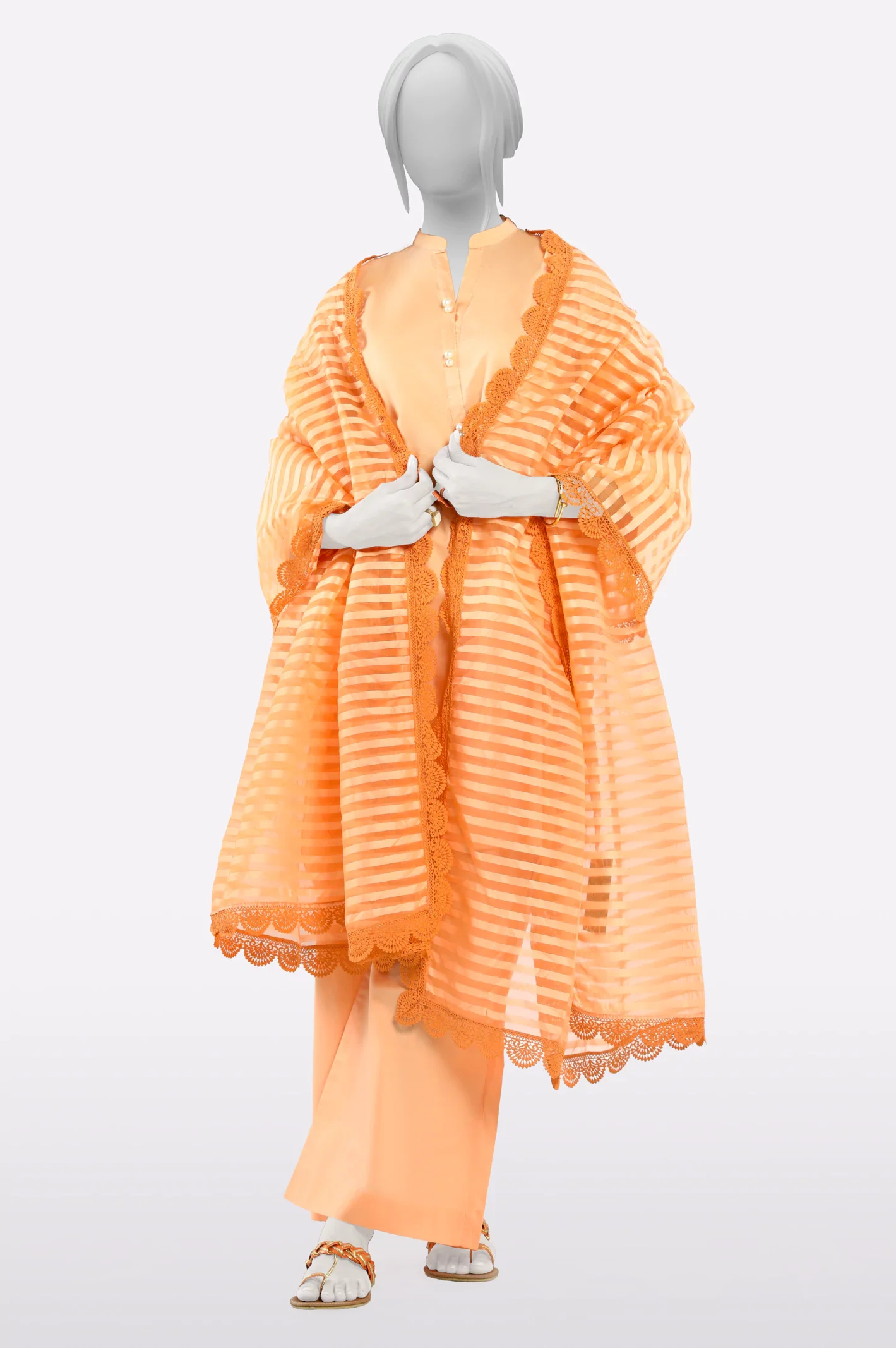 Orange Plain Dupatta - Image 2