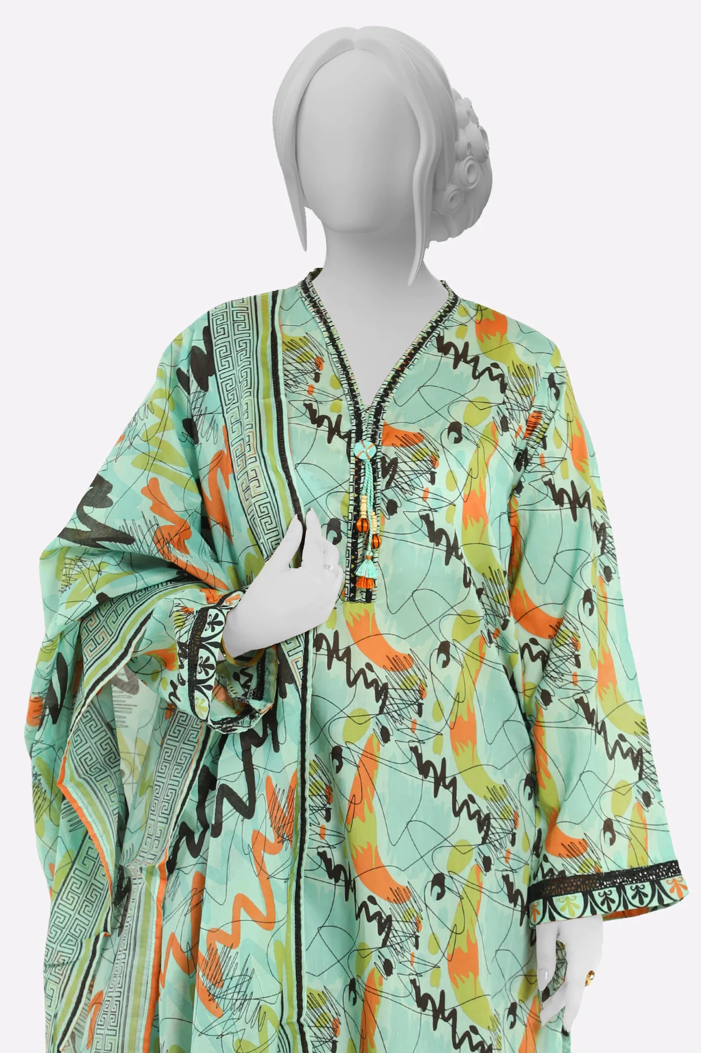 Sea Green Printed Kurti With Dupatta - Image 2