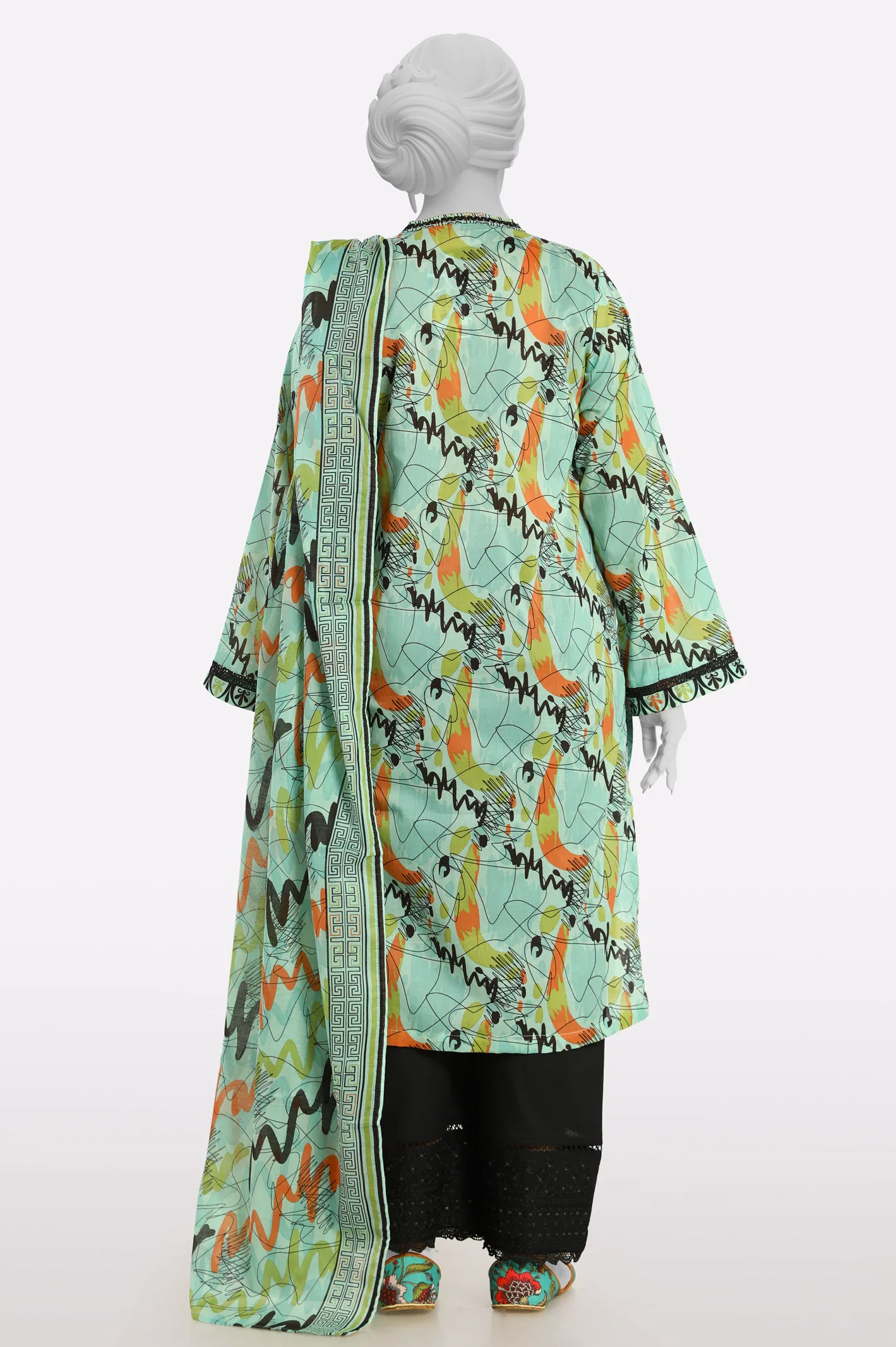 Sea Green Printed Kurti With Dupatta - Image 3