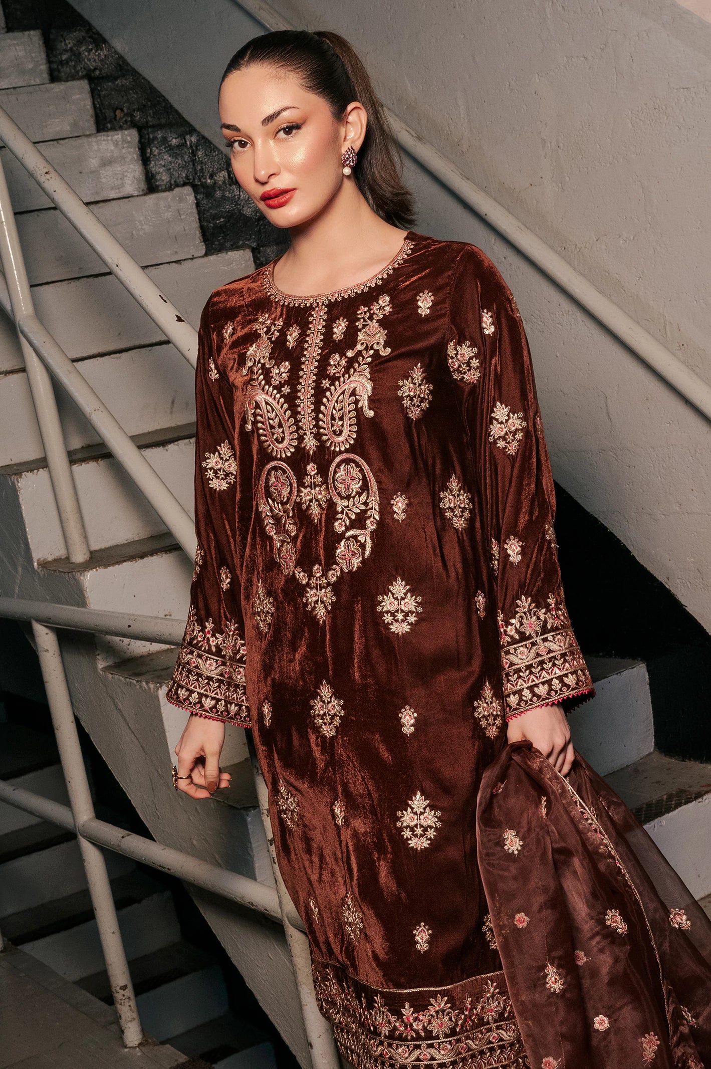 Brown Embroidered 2PC - Image 3