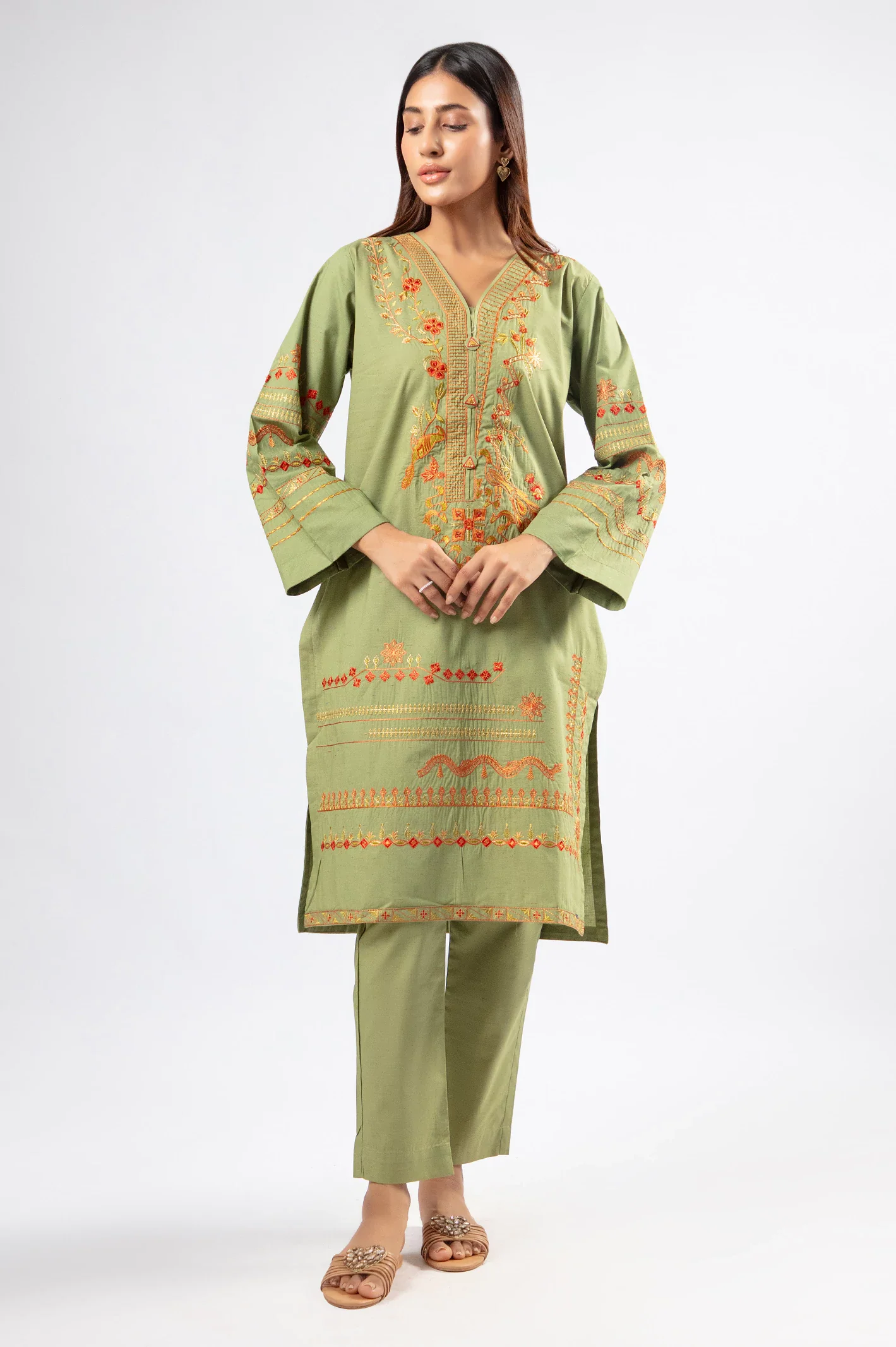 Green Embroidered 2PC - Image 3