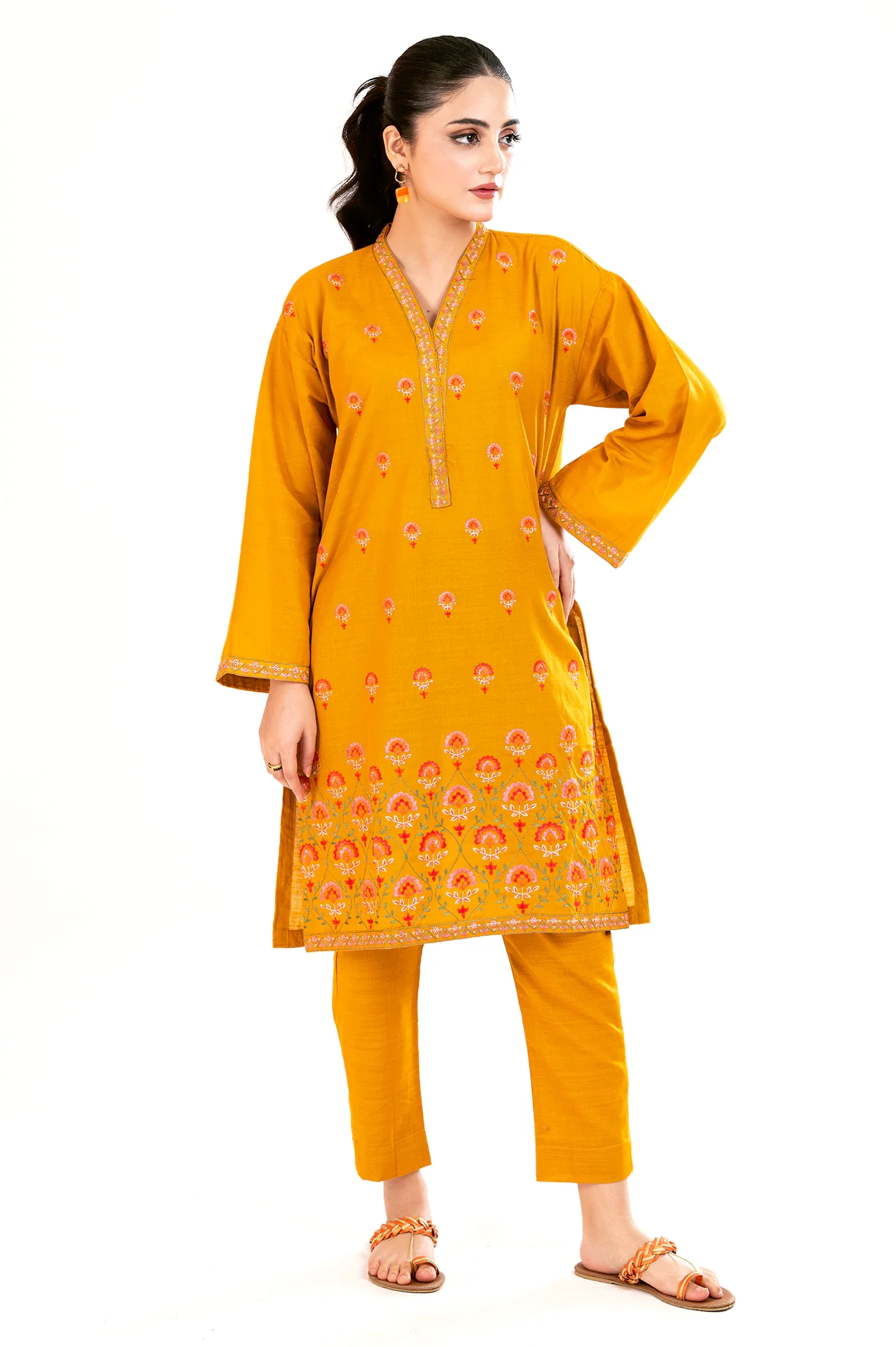Mustard Embroidered 2PC - Image 3