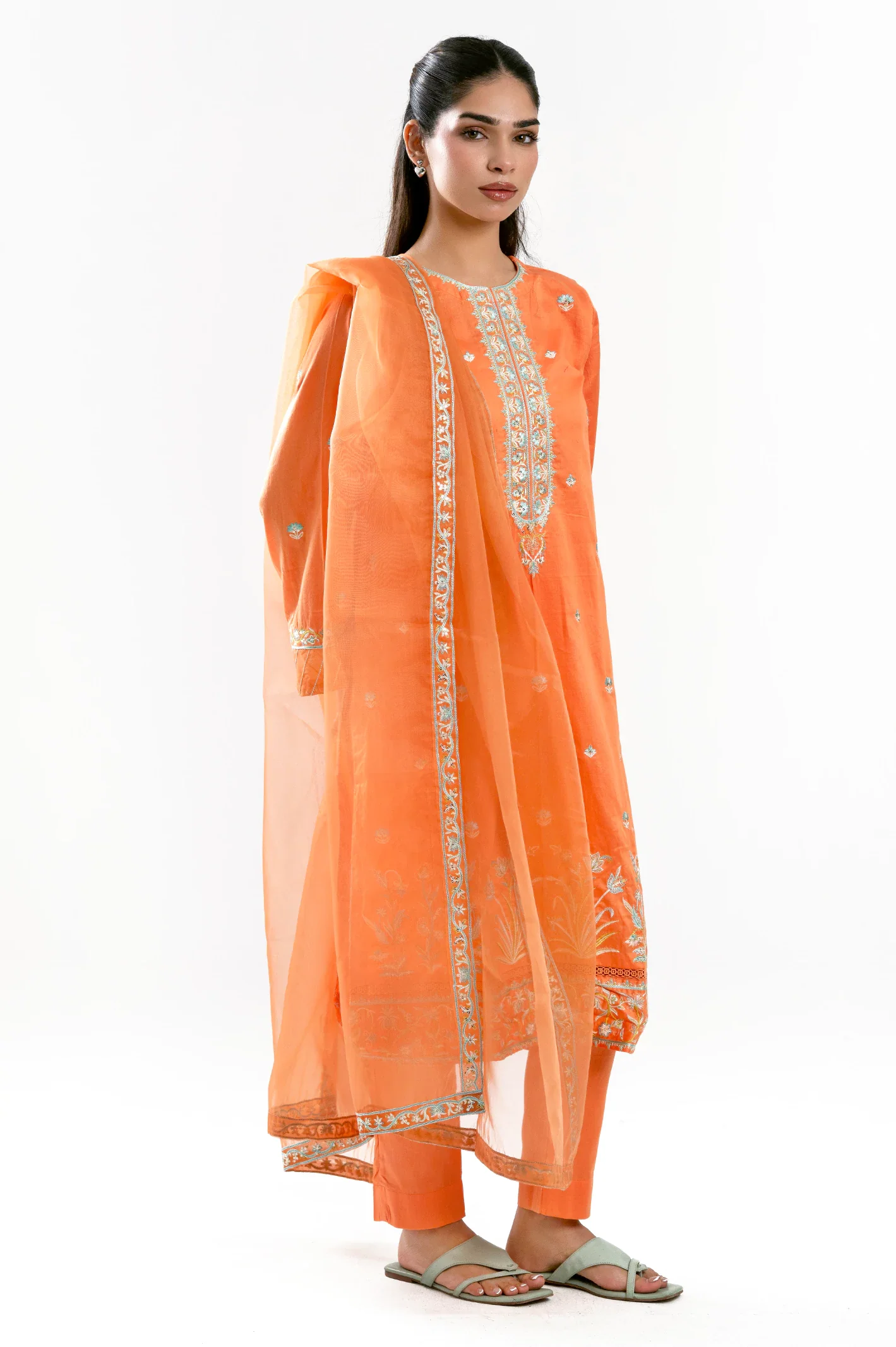 Orange Embroidered 3PC - Image 3