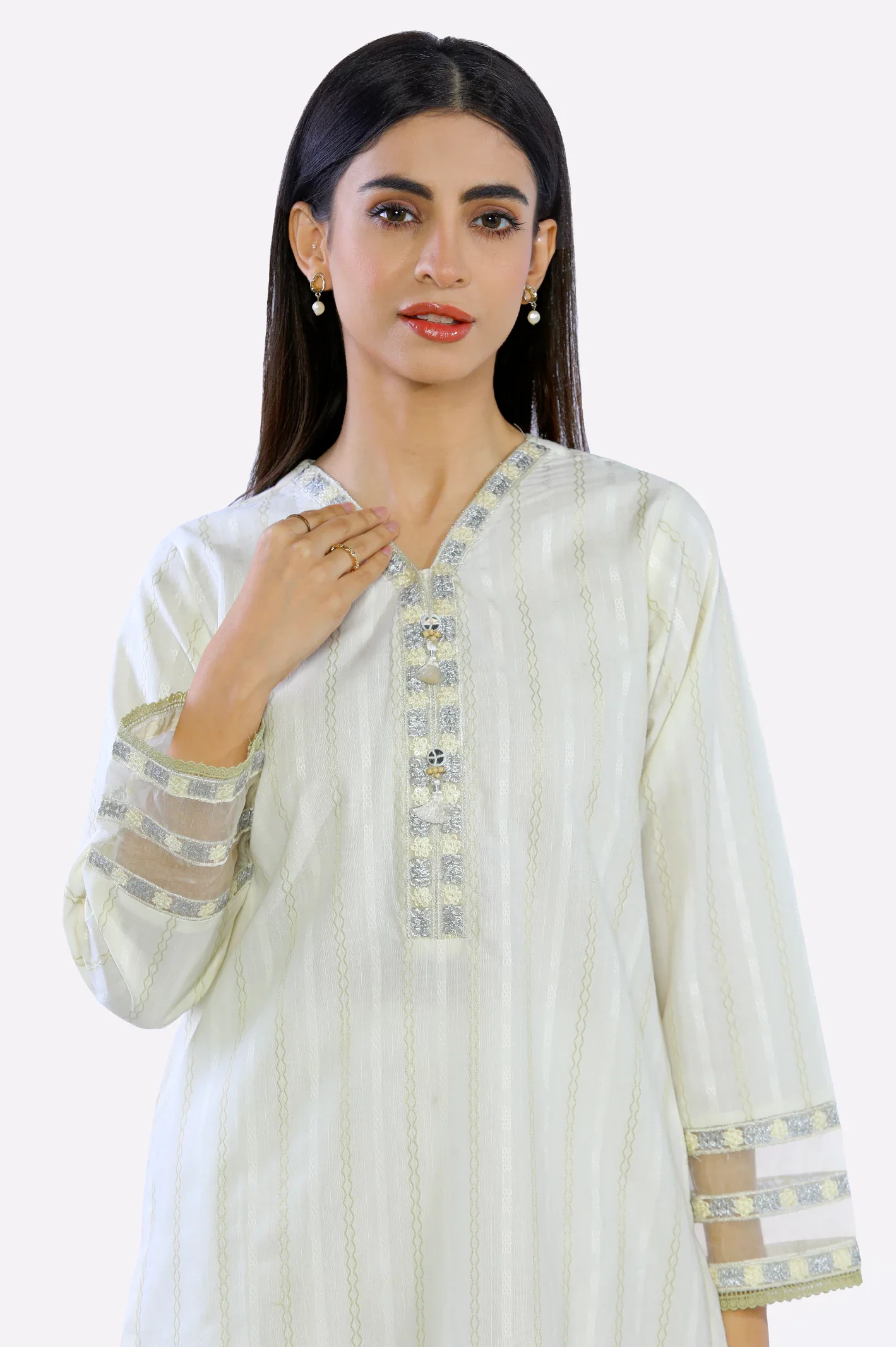 Cream Embroidered Kurti - Image 2