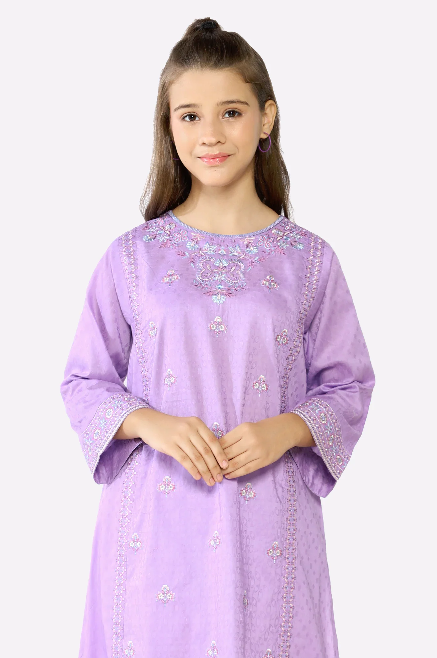 Lilac Embroidered Teens Kurti - Image 2