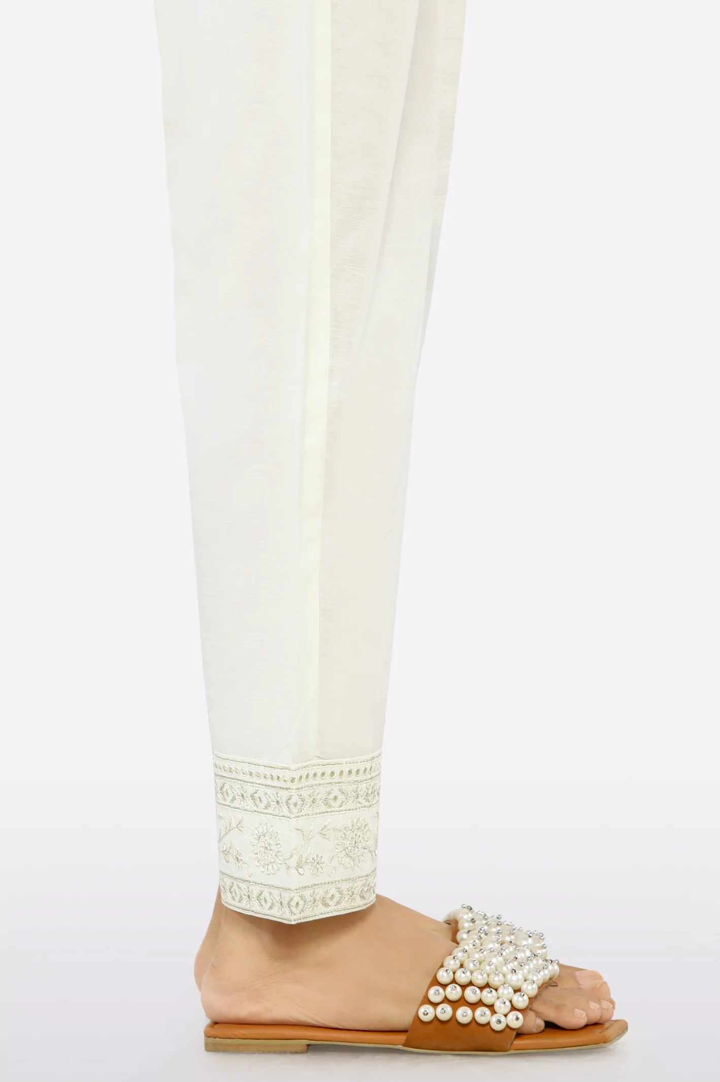 Off White Embroidered Trouser - Image 2