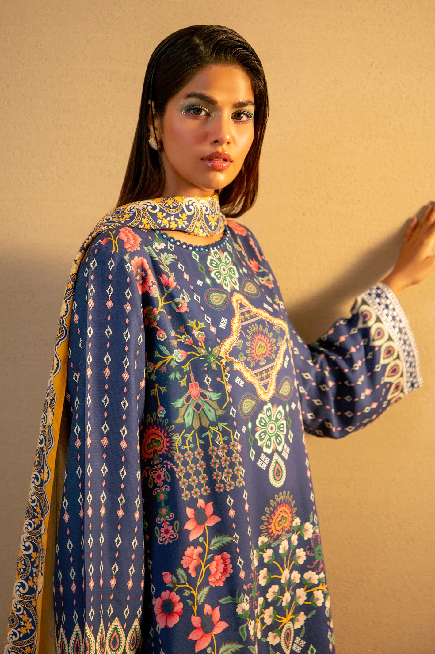 Blue Embroidered 3PC Unstitched - Image 3