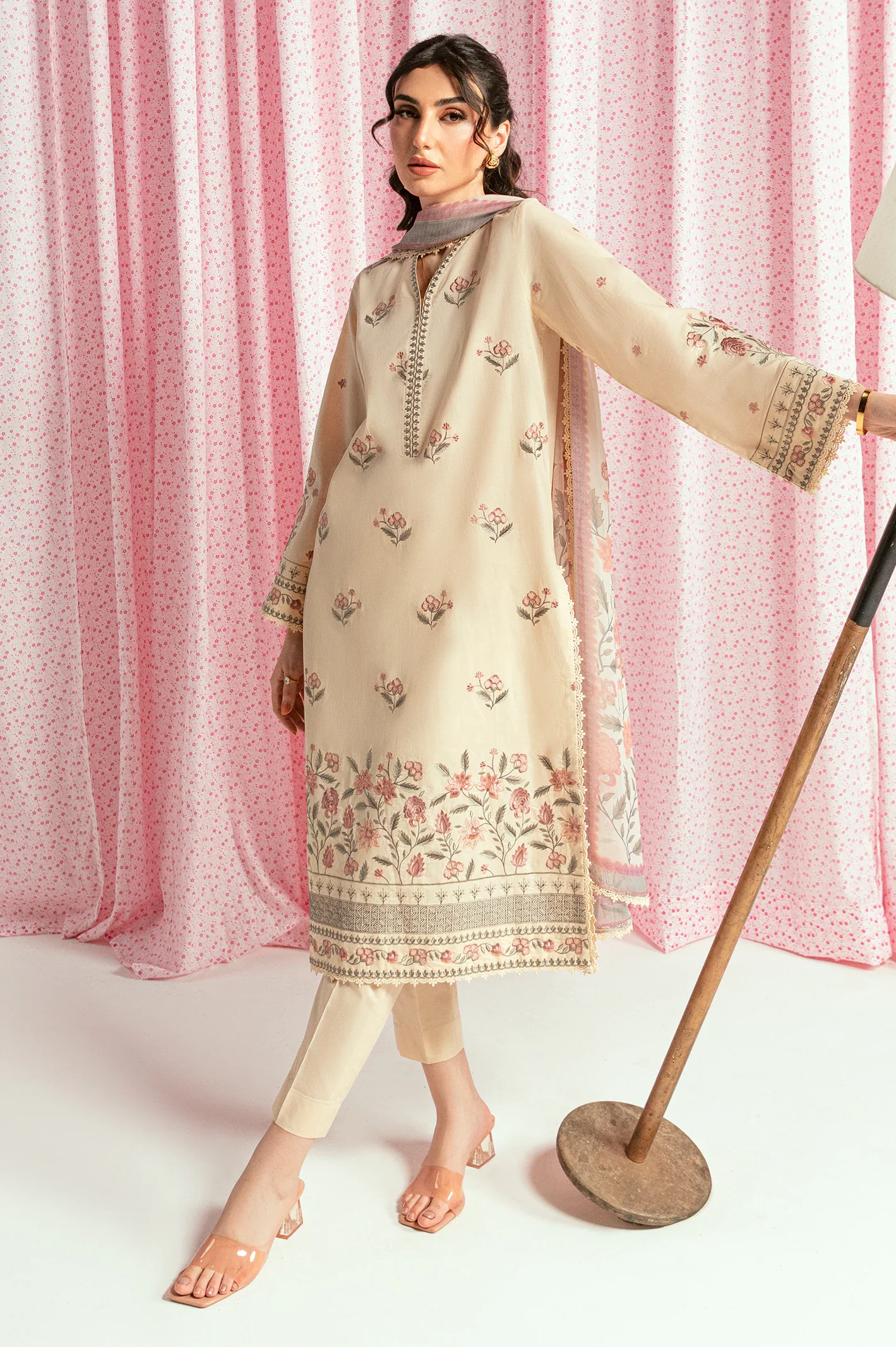 Beige Embroidered 3PC Unstitched - Image 3