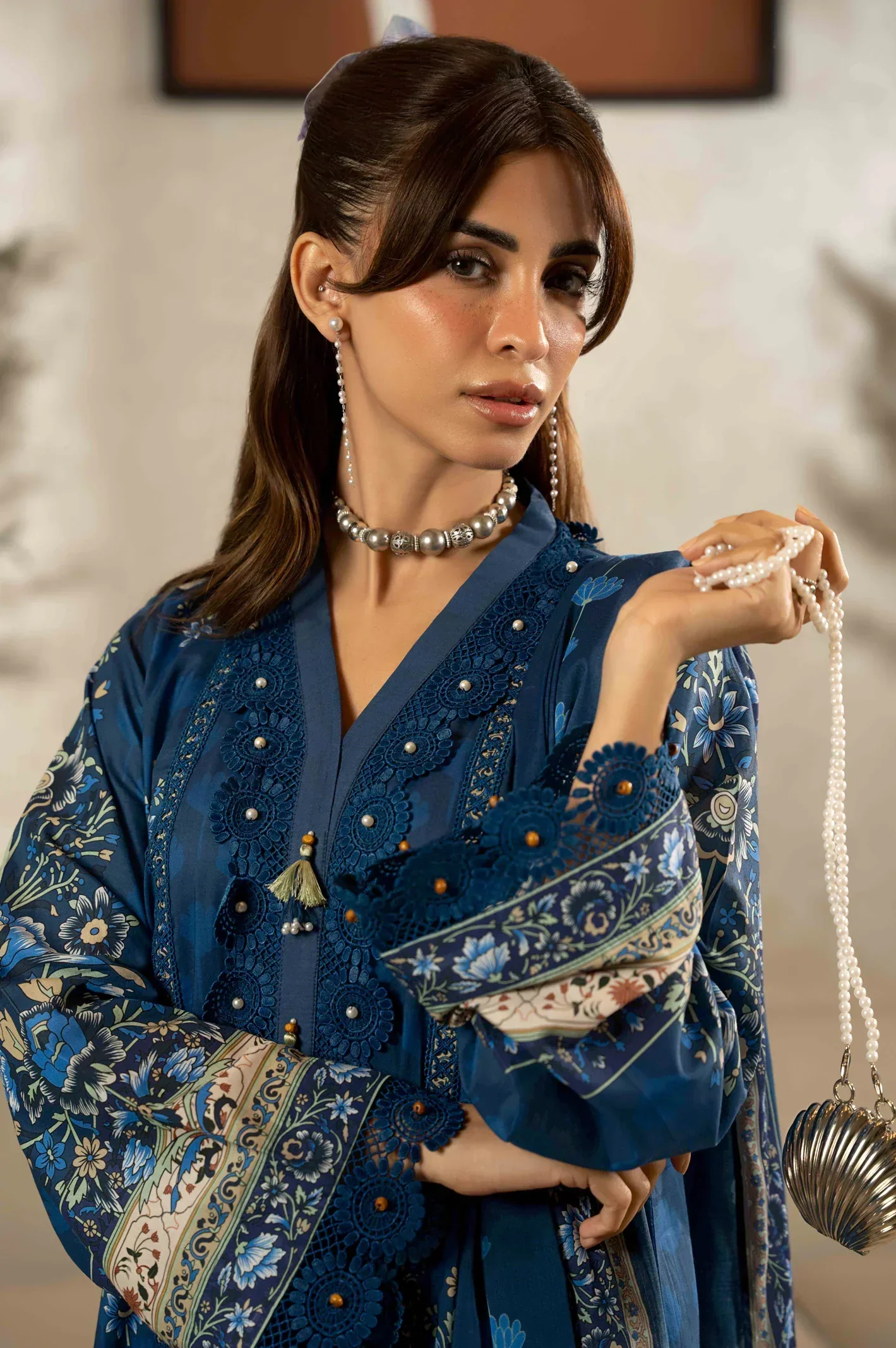 Printed Lawn-Navy Blue Unstitched 3Pc - Image 3
