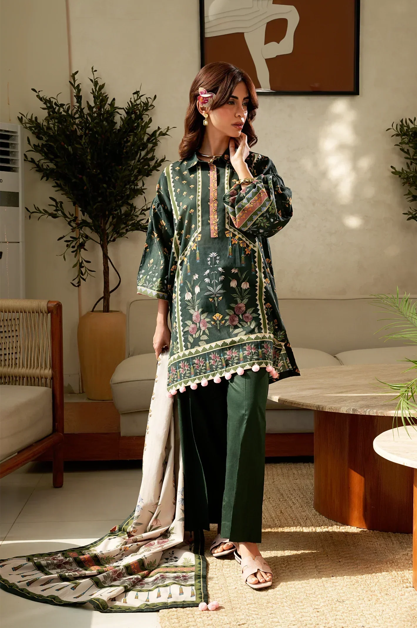Printed Lawn-Dark Green Unstitched 3Pc - Image 3