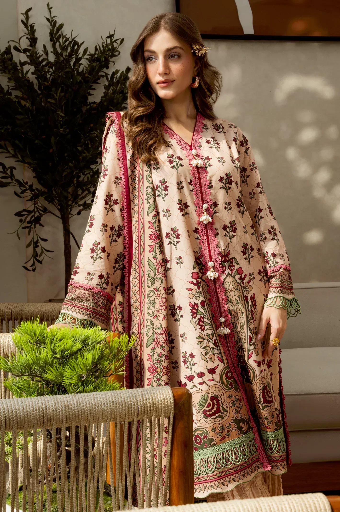 Printed Lawn Beige Unstitched 3Pc - Image 4