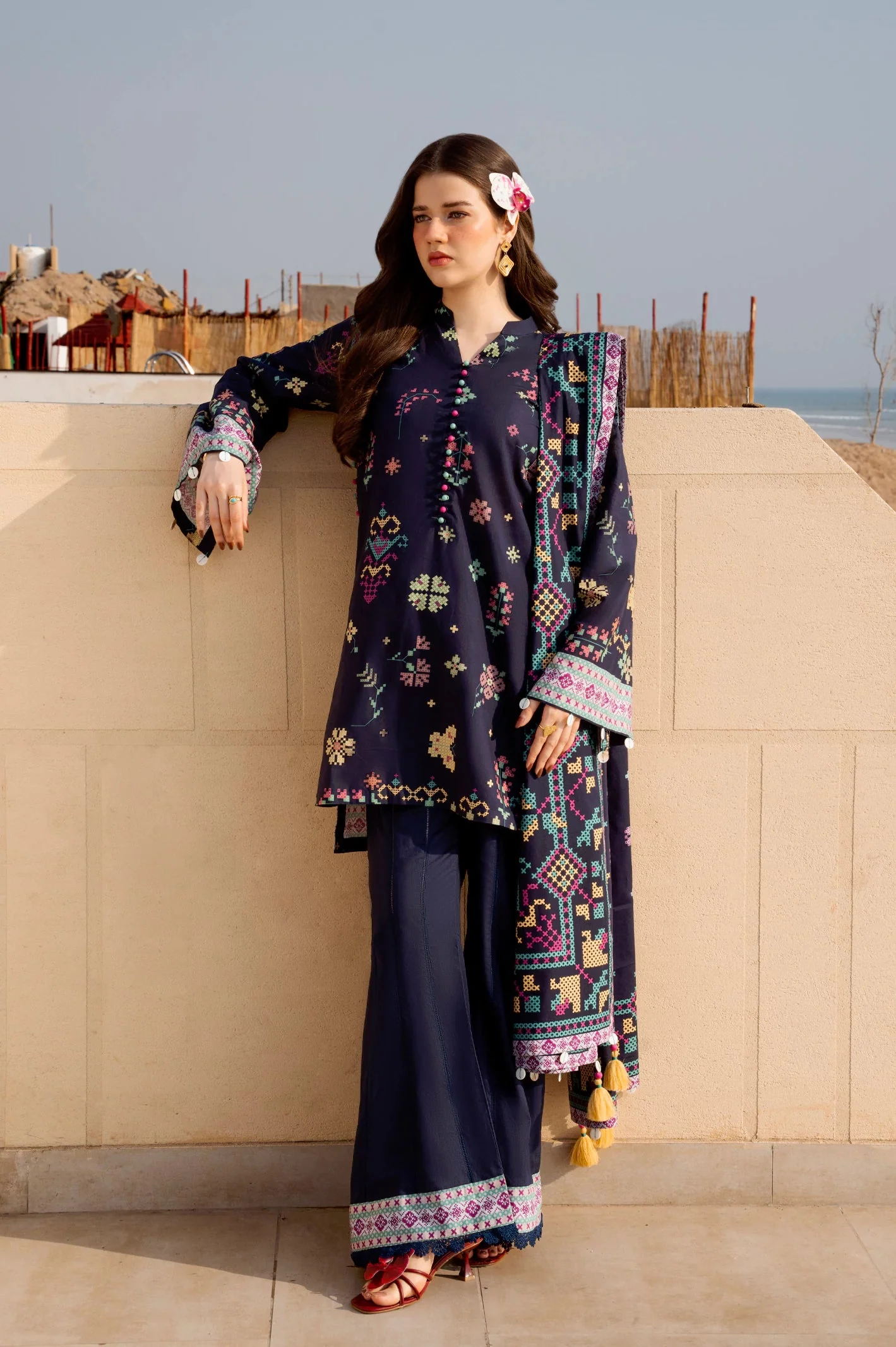 Printed Lawn-Navy Blue Unstitched 3PC - Image 6